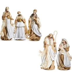 Discount The Jolly Christmas Shop Raz Gold And Ivory Holy Family And Wisemen Nativity Set