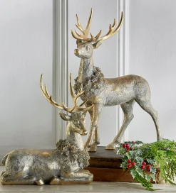 Best The Jolly Christmas Shop Raz Gold Deer With Christmas Wreath Figure Set Of 2 4211148