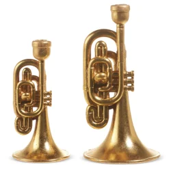 Clearance The Jolly Christmas Shop Raz Gold Horn Taper Christmas Candle Holders Set Of 2 4310185