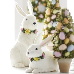 The Jolly Christmas Shop Raz Large White Sisal Bunnies Easter Figures Set Of 2 4303437