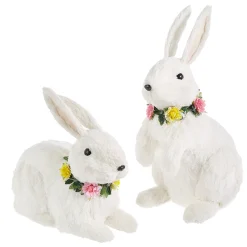 The Jolly Christmas Shop Raz Large White Sisal Bunnies Easter Figures Set Of 2 4303437