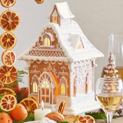 Hot The Jolly Christmas Shop Raz Lighted Brown And White Christmas Gingerbread House Decoration
