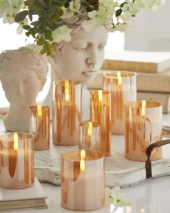 New The Jolly Christmas Shop Raz Pillar Battery Operated Flickering Candle In Gold Glass