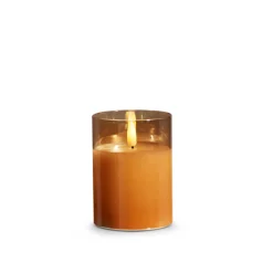 New The Jolly Christmas Shop Raz Pillar Battery Operated Flickering Candle In Gold Glass