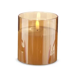 New The Jolly Christmas Shop Raz Pillar Battery Operated Flickering Candle In Gold Glass