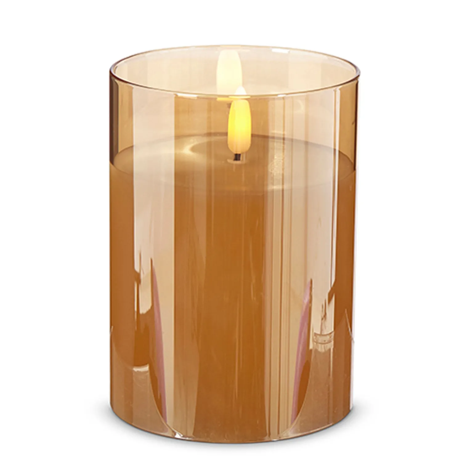 New The Jolly Christmas Shop Raz Pillar Battery Operated Flickering Candle In Gold Glass