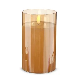 New The Jolly Christmas Shop Raz Pillar Battery Operated Flickering Candle In Gold Glass