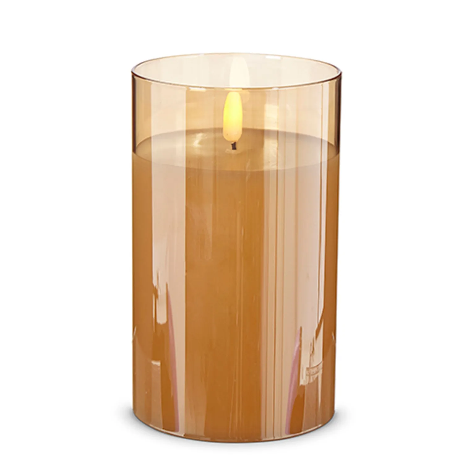 New The Jolly Christmas Shop Raz Pillar Battery Operated Flickering Candle In Gold Glass