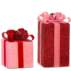 Outlet The Jolly Christmas Shop Raz Red And Pink Sparkle Christmas Package Decorations 4306657