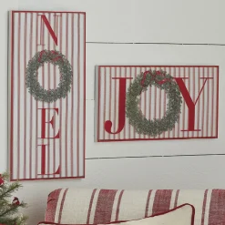 Hot The Jolly Christmas Shop Raz Red And White Striped Joy Or Noel Metal Framed Christmas Sign
