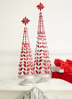 Clearance The Jolly Christmas Shop Raz Red Jeweled Tree With Silver Glitter Set Of 2 4313507