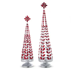 Clearance The Jolly Christmas Shop Raz Red Jeweled Tree With Silver Glitter Set Of 2 4313507