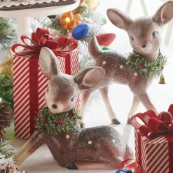 New The Jolly Christmas Shop Raz Set Of 2 12.75" Large Reindeer With Bottle Brush Wreath Christmas Figure 4212557