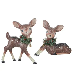New The Jolly Christmas Shop Raz Set Of 2 12.75" Large Reindeer With Bottle Brush Wreath Christmas Figure 4212557