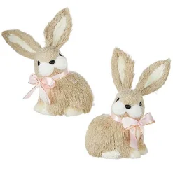 Sale The Jolly Christmas Shop Raz Set Of 2 7" Sisal Bunny Decorations 4253304