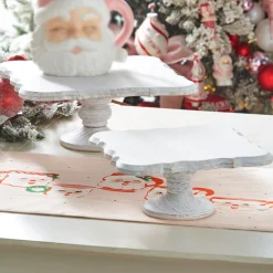 Hot The Jolly Christmas Shop Raz Set Of 2 13" Square Wooden White Washed Pedestal Christmas Decoration 4328017