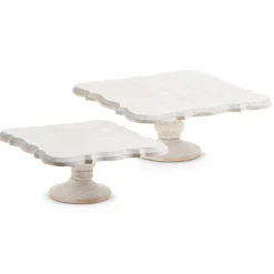 Hot The Jolly Christmas Shop Raz Set Of 2 13" Square Wooden White Washed Pedestal Christmas Decoration 4328017