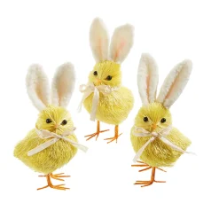 New The Jolly Christmas Shop Raz Set Of 3 6" Yellow Easter Chicks With Bunny Ears 4353309