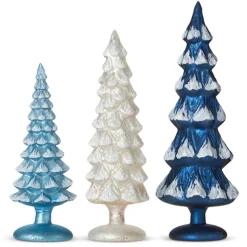 The Jolly Christmas Shop Raz Set Of 3 Blue And White Snowy Glass Christmas Trees 4222914
