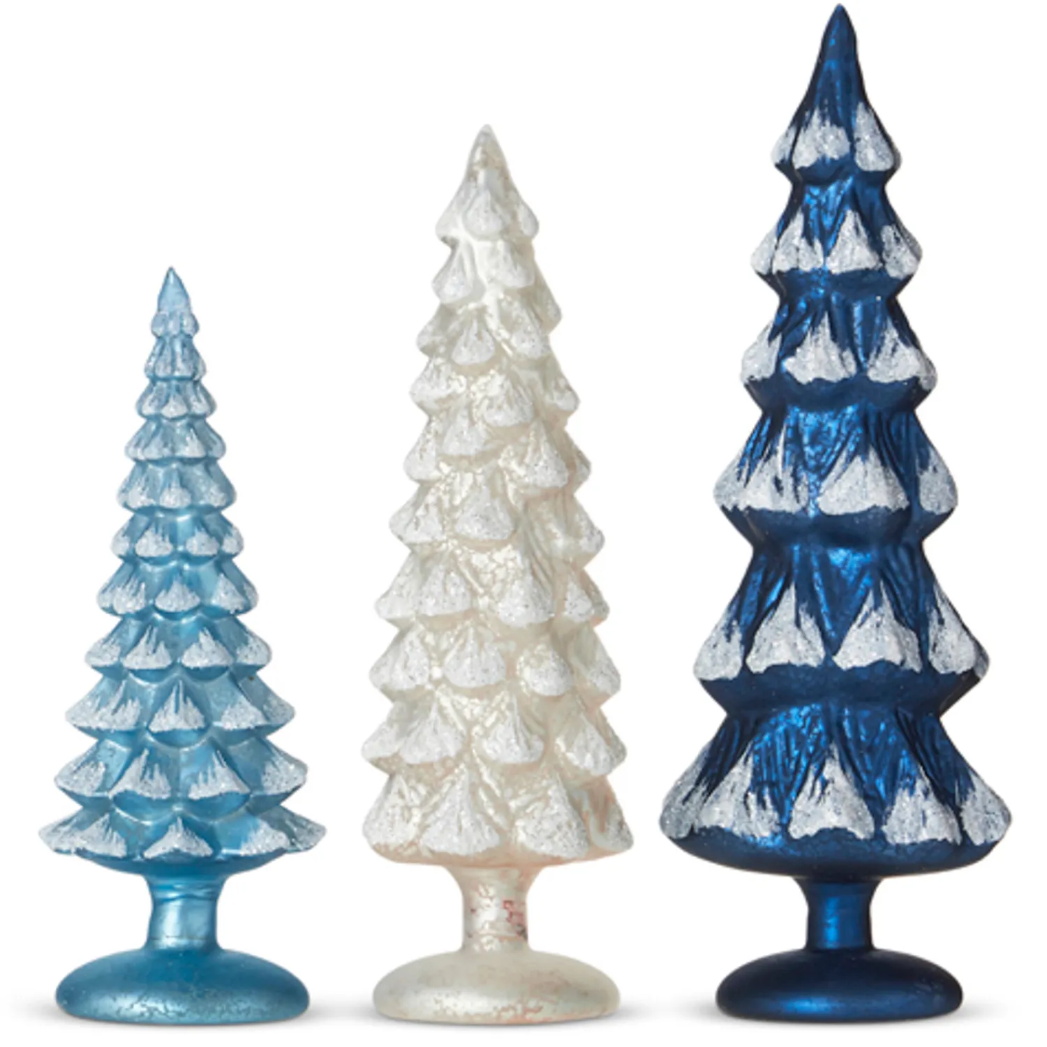 The Jolly Christmas Shop Raz Set Of 3 Blue And White Snowy Glass Christmas Trees 4222914