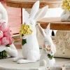 Hot The Jolly Christmas Shop Raz Set Of 2 Bunnies With Flowers Spring Decoration 4411159