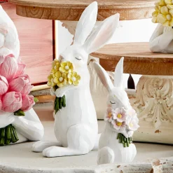 Hot The Jolly Christmas Shop Raz Set Of 2 Bunnies With Flowers Spring Decoration 4411159