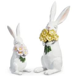 Hot The Jolly Christmas Shop Raz Set Of 2 Bunnies With Flowers Spring Decoration 4411159