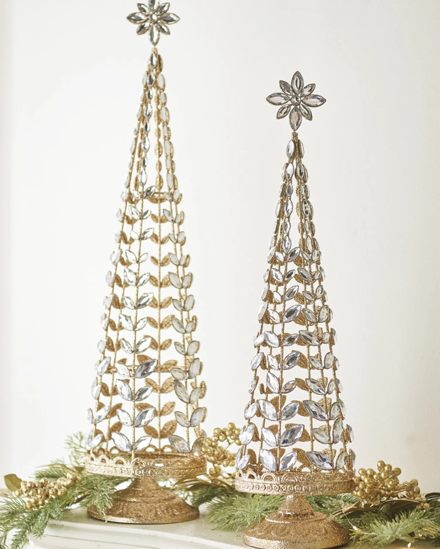 Discount The Jolly Christmas Shop Raz Set Of 2 Crystal Jeweled Tree With Gold Glitter Christmas Decoration 4213523