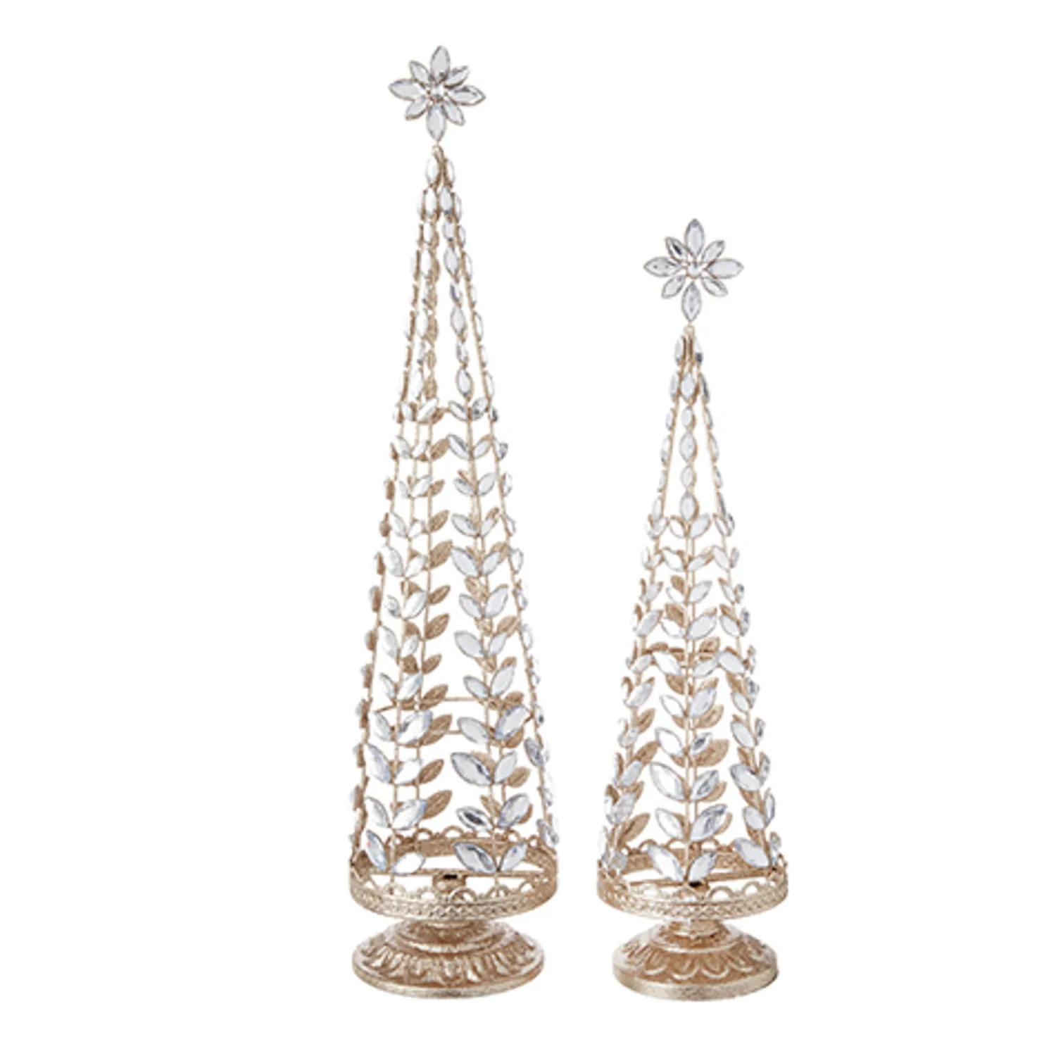 Discount The Jolly Christmas Shop Raz Set Of 2 Crystal Jeweled Tree With Gold Glitter Christmas Decoration 4213523