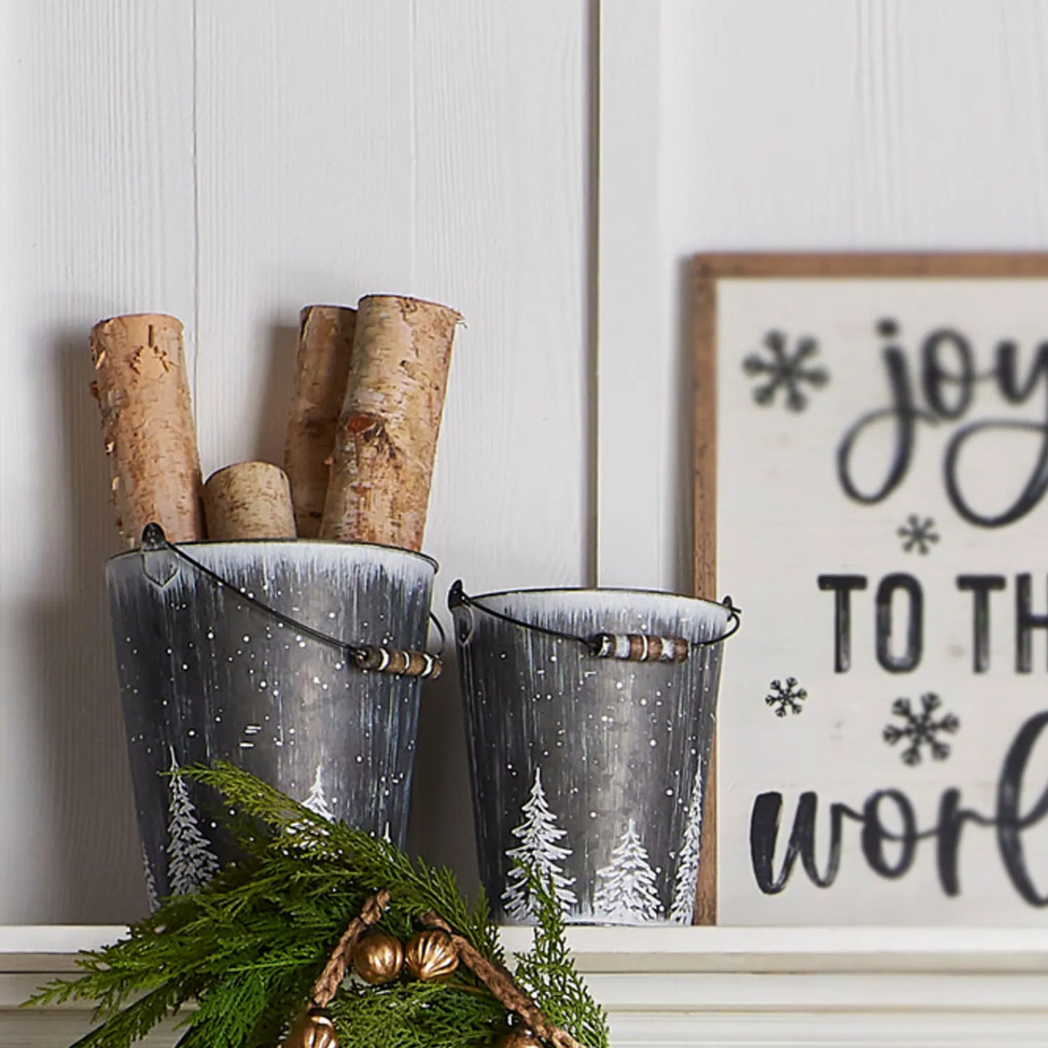 Discount The Jolly Christmas Shop Raz Set Of 2 Galvanized Buckets With Trees Christmas Decorations 4355001
