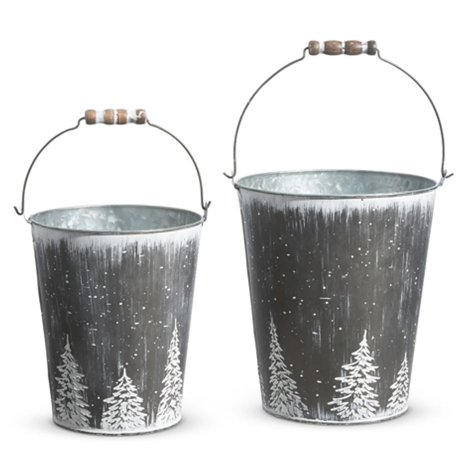 Discount The Jolly Christmas Shop Raz Set Of 2 Galvanized Buckets With Trees Christmas Decorations 4355001