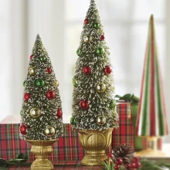 Online The Jolly Christmas Shop Raz Set Of 2 Green Bottle Brush Tree With Ornaments In Gold Urn 4215502
