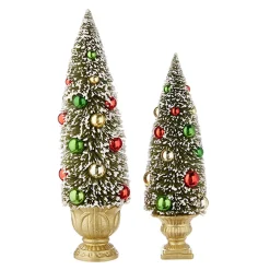 Online The Jolly Christmas Shop Raz Set Of 2 Green Bottle Brush Tree With Ornaments In Gold Urn 4215502
