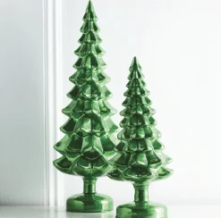 The Jolly Christmas Shop Raz Set Of 2 Green Glass Tree Christmas Decoration 4222940