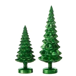 The Jolly Christmas Shop Raz Set Of 2 Green Glass Tree Christmas Decoration 4222940
