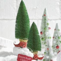Clearance The Jolly Christmas Shop Raz Set Of 2 Green Glitter Bottle Brush Tree With Elf Shoes 4227111