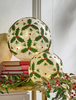 Online The Jolly Christmas Shop Raz Set Of 2 Holly Leaf Battery Operated Lighted Ball Glass Christmas Decoration 4322866