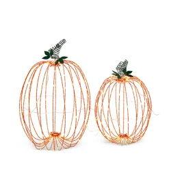 The Jolly Christmas Shop Raz Set Of 2 Large Lighted Metal Pumpkins Halloween Decoration 4340651