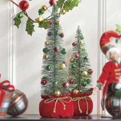 Online The Jolly Christmas Shop Raz Set Of 2 Lighted Bottle Brush Tree In Santa Bag Christmas Figures 4215550