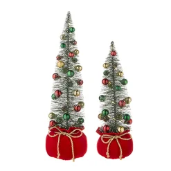 Online The Jolly Christmas Shop Raz Set Of 2 Lighted Bottle Brush Tree In Santa Bag Christmas Figures 4215550