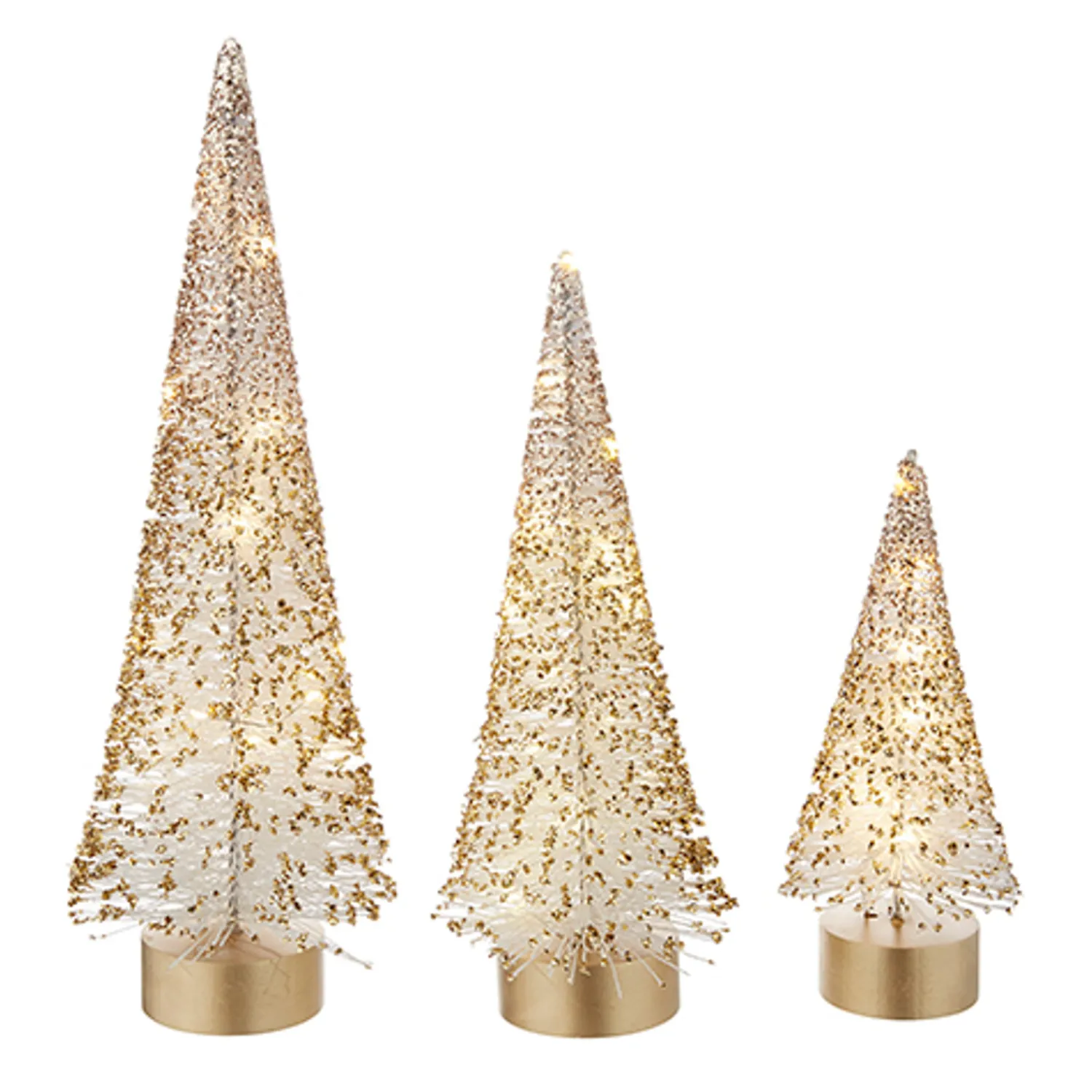 Clearance The Jolly Christmas Shop Raz Set Of 3 Lighted White Bottle Brush Trees With Gold Glitter 4215506