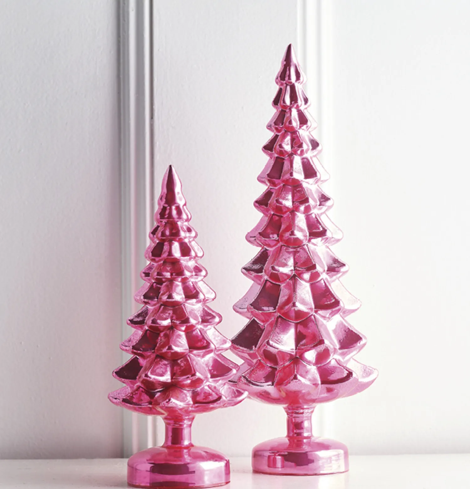 The Jolly Christmas Shop Raz Set Of 2 Pink Metallic Glass Christmas Tree Decoration 4222938