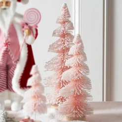Hot The Jolly Christmas Shop Raz Set Of 2 Pink Snowy Bottle Brush Christmas Trees 4316058