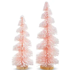 Hot The Jolly Christmas Shop Raz Set Of 2 Pink Snowy Bottle Brush Christmas Trees 4316058