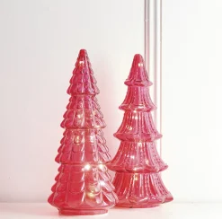 The Jolly Christmas Shop Raz Set Of 2 Pink Textured Glass Lighted Christmas Tree Decoration 4220113