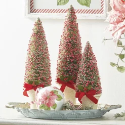 Best The Jolly Christmas Shop Raz Set Of 3 Potted Bottle Brush Trees With Red Berries Christmas Figure 4114106