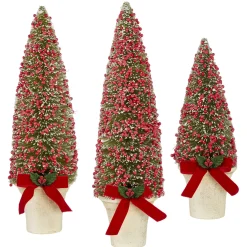 Best The Jolly Christmas Shop Raz Set Of 3 Potted Bottle Brush Trees With Red Berries Christmas Figure 4114106
