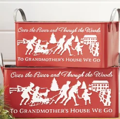 Best The Jolly Christmas Shop Raz Set Of 2 To Grandmother's House We Go Embossed Metal Christmas Container 4159088