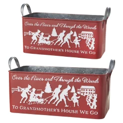 Best The Jolly Christmas Shop Raz Set Of 2 To Grandmother's House We Go Embossed Metal Christmas Container 4159088