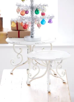 Clearance The Jolly Christmas Shop Raz Set Of 2 White Distressed Metal Risers Stands 4228915